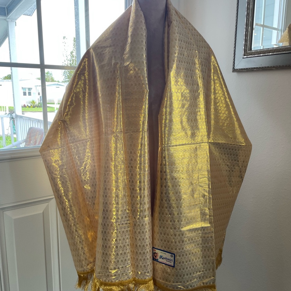 Kashmiri Gold Woven Shawl with Metallic Luster